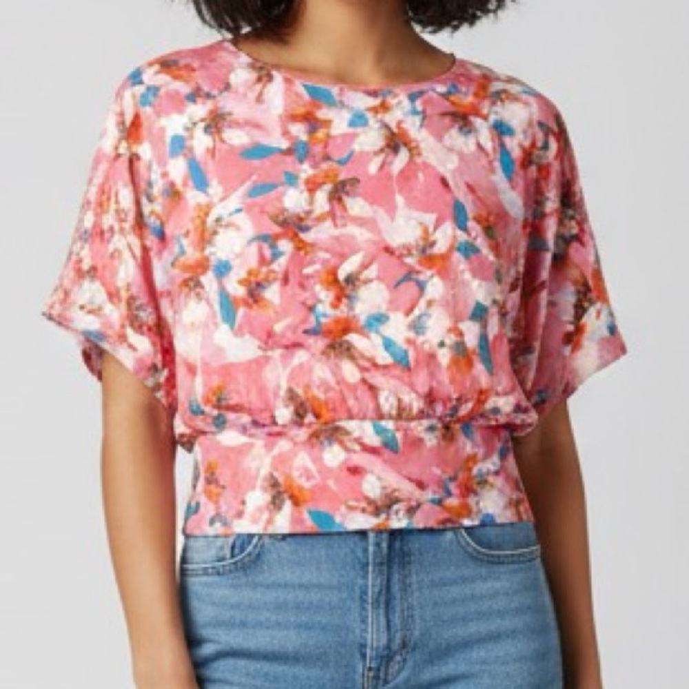 Large shirt‎ by JM COLLECTION Dolman sleeves cutouts floral pattern pink blue